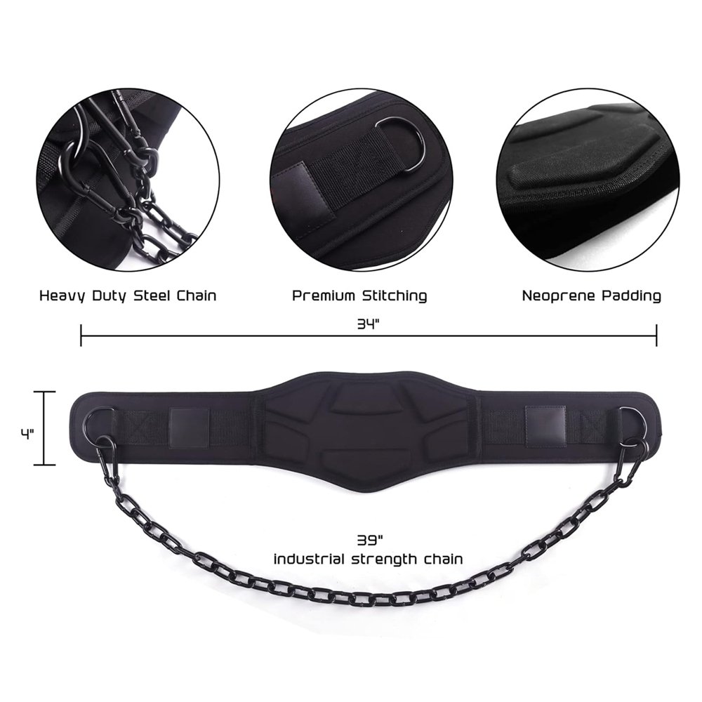 BODY CHAIN BELT GYM PADDED WEIGHTLIFTING DIP BELT NEOPRENE GYM SUPPORT STRAPS GEL WRAPS WITH CHAIN FITS