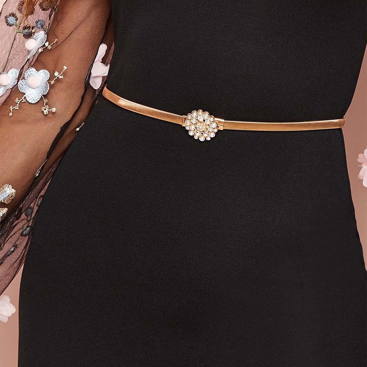 Hot Factory Sale Summer Gold Bee Buckle Lady Dress Decoration Elastic Designer Skinny Metal Waist Belt