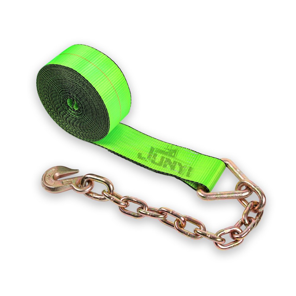 2" x 20' Heavy-Duty chain straps with Grade 70 J Hook green tie down straps for truck