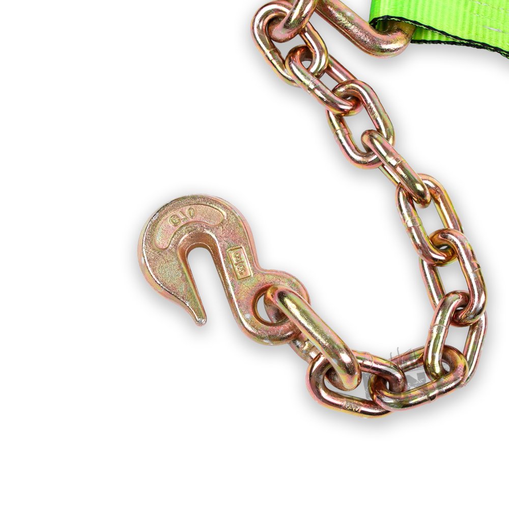 2" x 20' Heavy-Duty chain straps with Grade 70 J Hook green tie down straps for truck