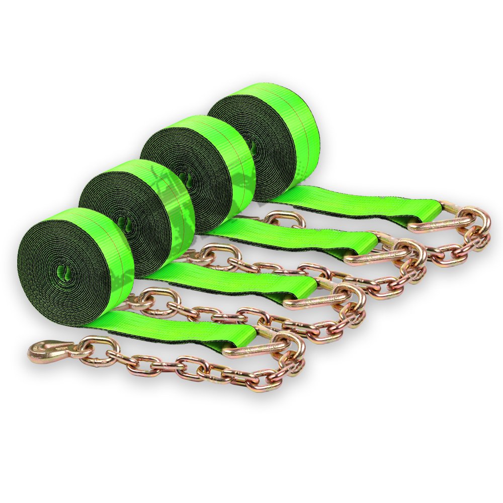 2" x 20' Heavy-Duty chain straps with Grade 70 J Hook green tie down straps for truck