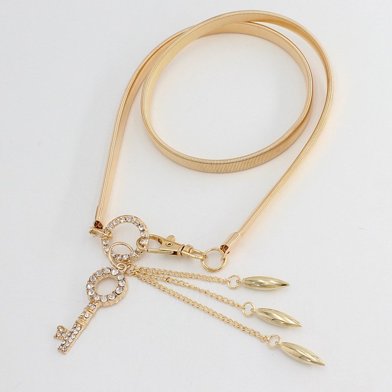 Designer New Elastic Metal Chain Waistband Elastic Waist Belt Stretch Metal Dress Golden Leaf Chains Belt for Women Girl