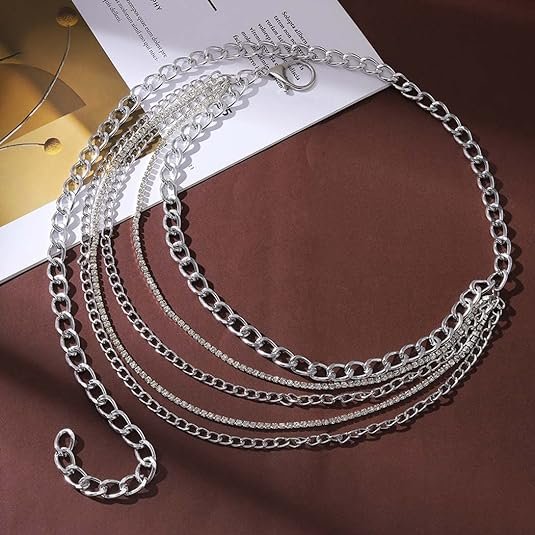 Fashion Women Metal Dress Jeans Decorative Ladies Belt Chain Chunky luxury Multi Layer Rhinestone Diamond Waist Chain Belt