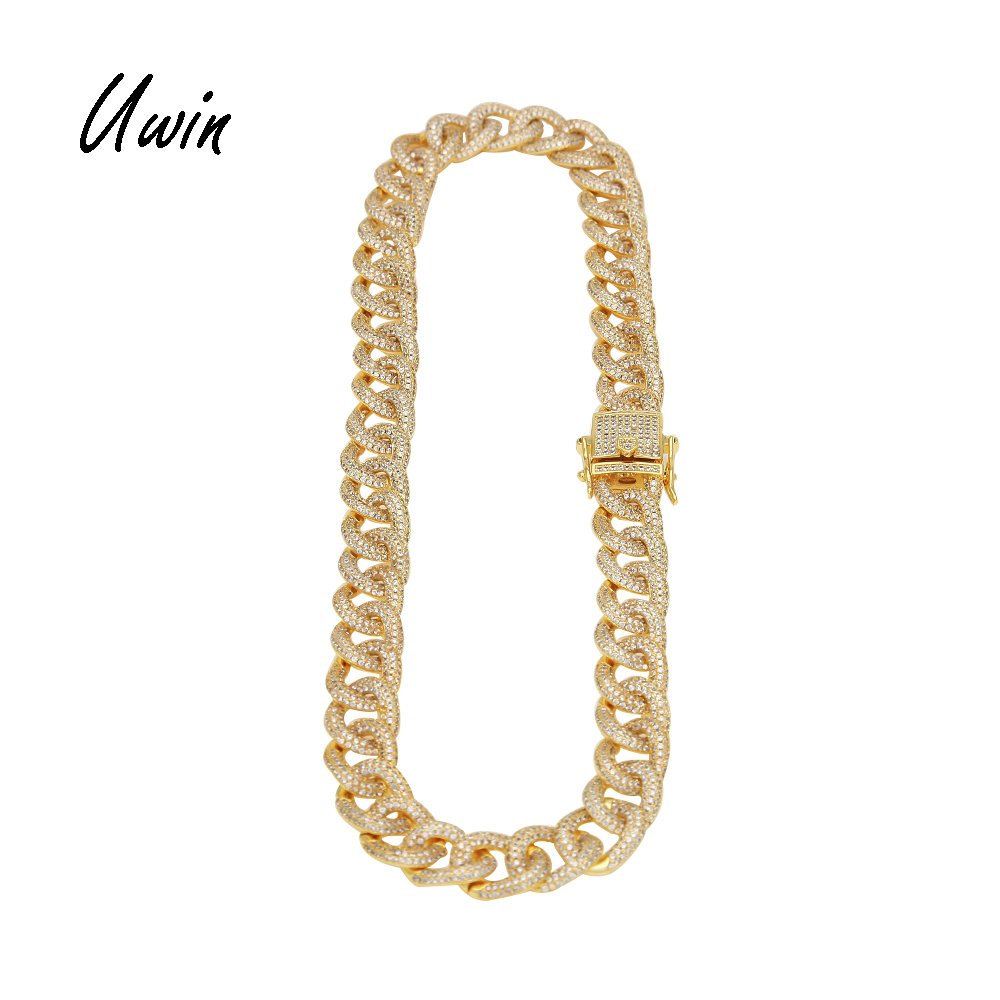 Hip Hop CZ Cuban Link Mens Necklace Black Silver Gold Cuban Link Iced Out Chain Necklace