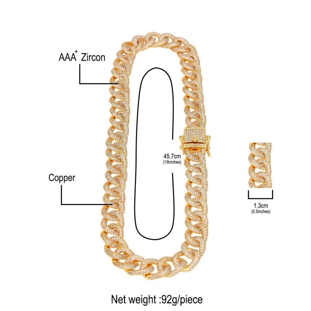 Hip Hop CZ Cuban Link Mens Necklace Black Silver Gold Cuban Link Iced Out Chain Necklace