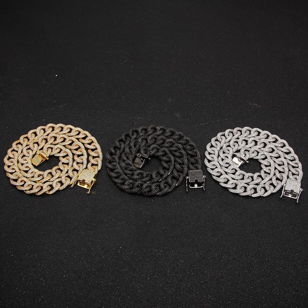 Hip Hop CZ Cuban Link Mens Necklace Black Silver Gold Cuban Link Iced Out Chain Necklace