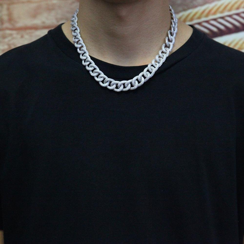 Hip Hop CZ Cuban Link Mens Necklace Black Silver Gold Cuban Link Iced Out Chain Necklace
