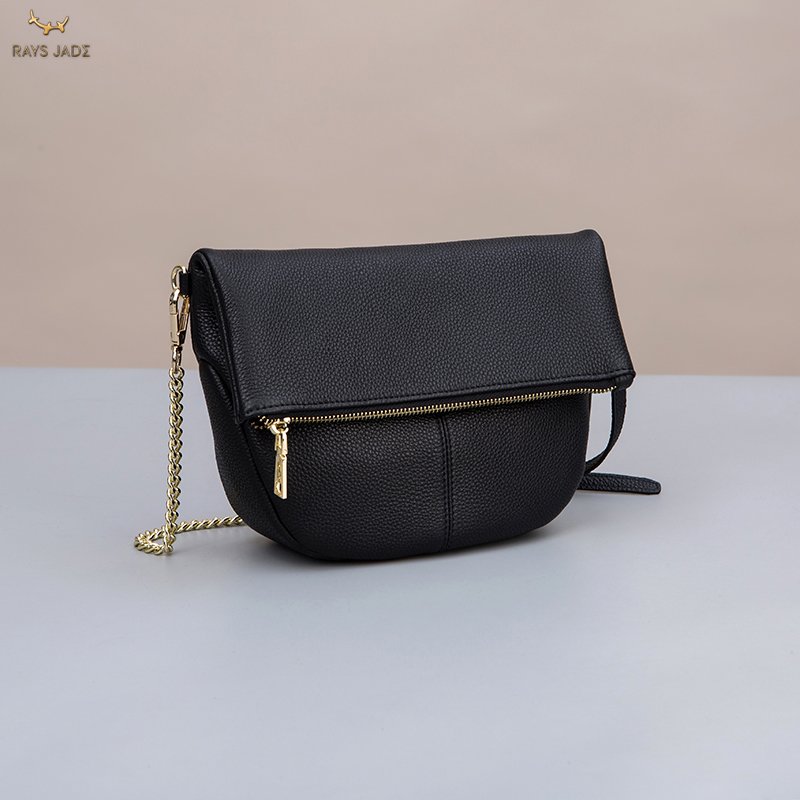 Women's bag Ladies Clutch with adjustable chain strap OEM Fold Over Black Purse Leather Luxury cross body folding Bag