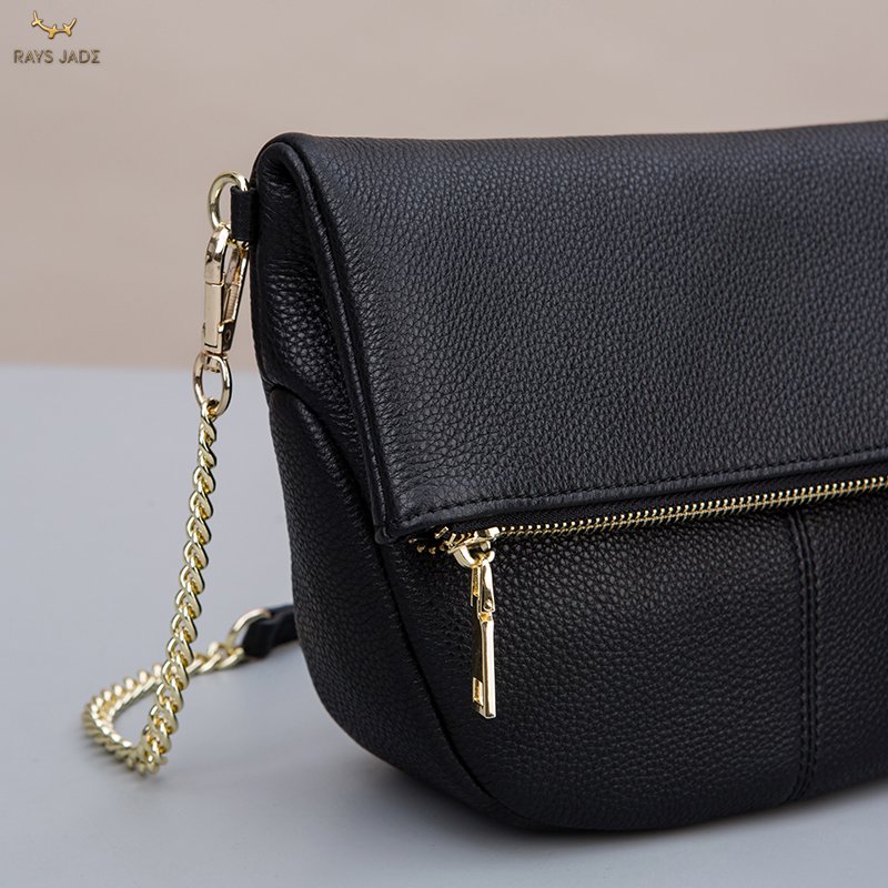 Women's bag Ladies Clutch with adjustable chain strap OEM Fold Over Black Purse Leather Luxury cross body folding Bag