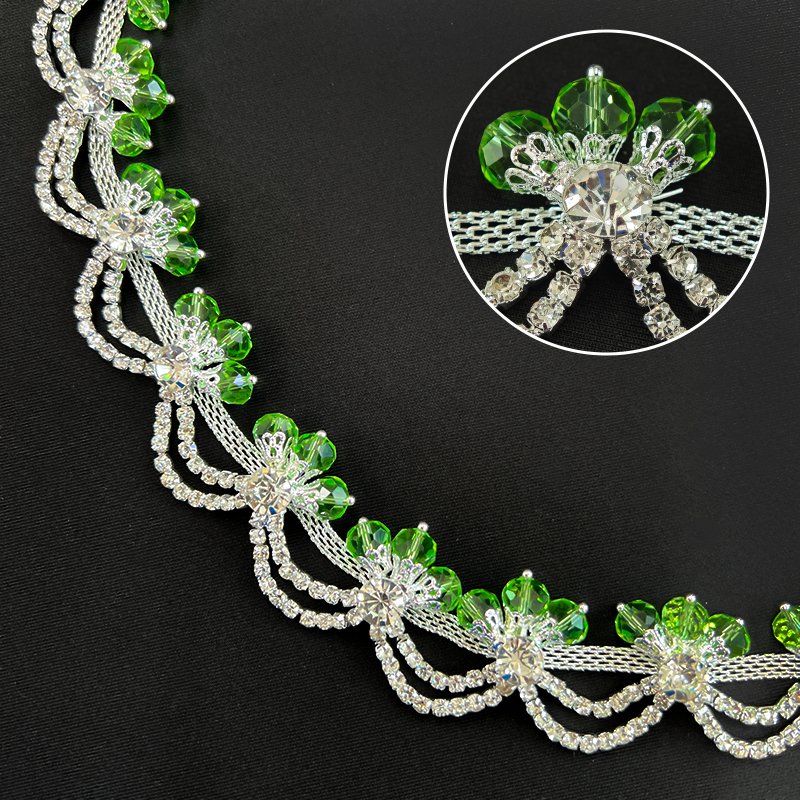 Colorful Flower Embroidery Crystal Chain Rhinestones Trimming Flatback Sew-On Accessories for Wedding Belts Bags Garments