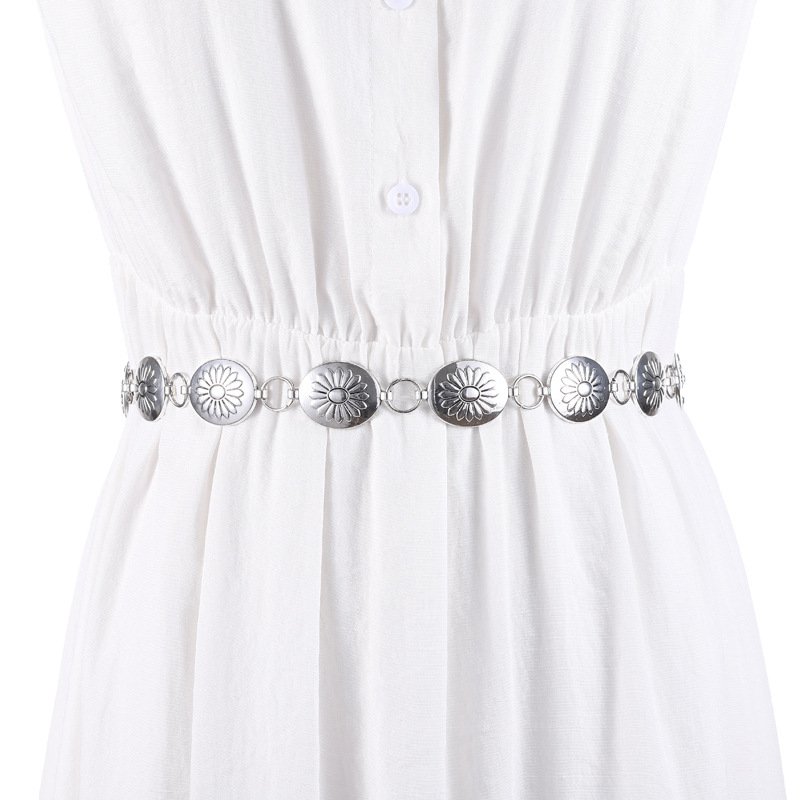 Hook adjustable oval metal waist chain for women's chain dress decoration belt