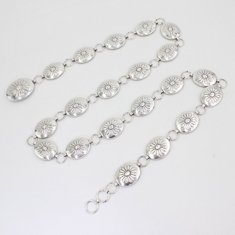 Hook adjustable oval metal waist chain for women's chain dress decoration belt