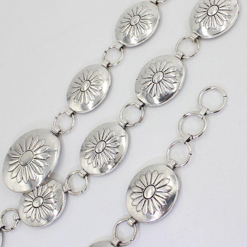 Hook adjustable oval metal waist chain for women's chain dress decoration belt
