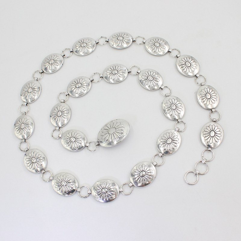 Hook adjustable oval metal waist chain for women's chain dress decoration belt