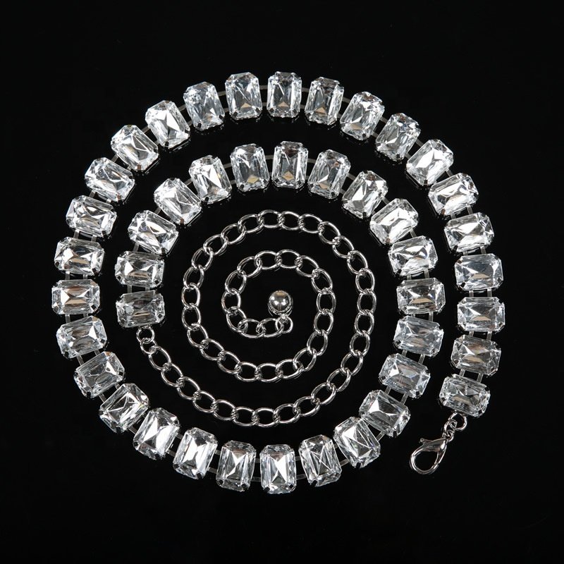 SHE DANCES Oriental Belly Dance Metal Silver Transparent Diamond Hip Waist Chain Sash Belts for Women Adults Belly Dancers