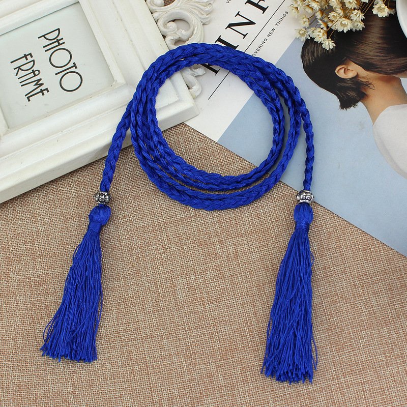 Fine knotted decorative rope waist chain female braided tassel cotton belt for women Factory direct sale