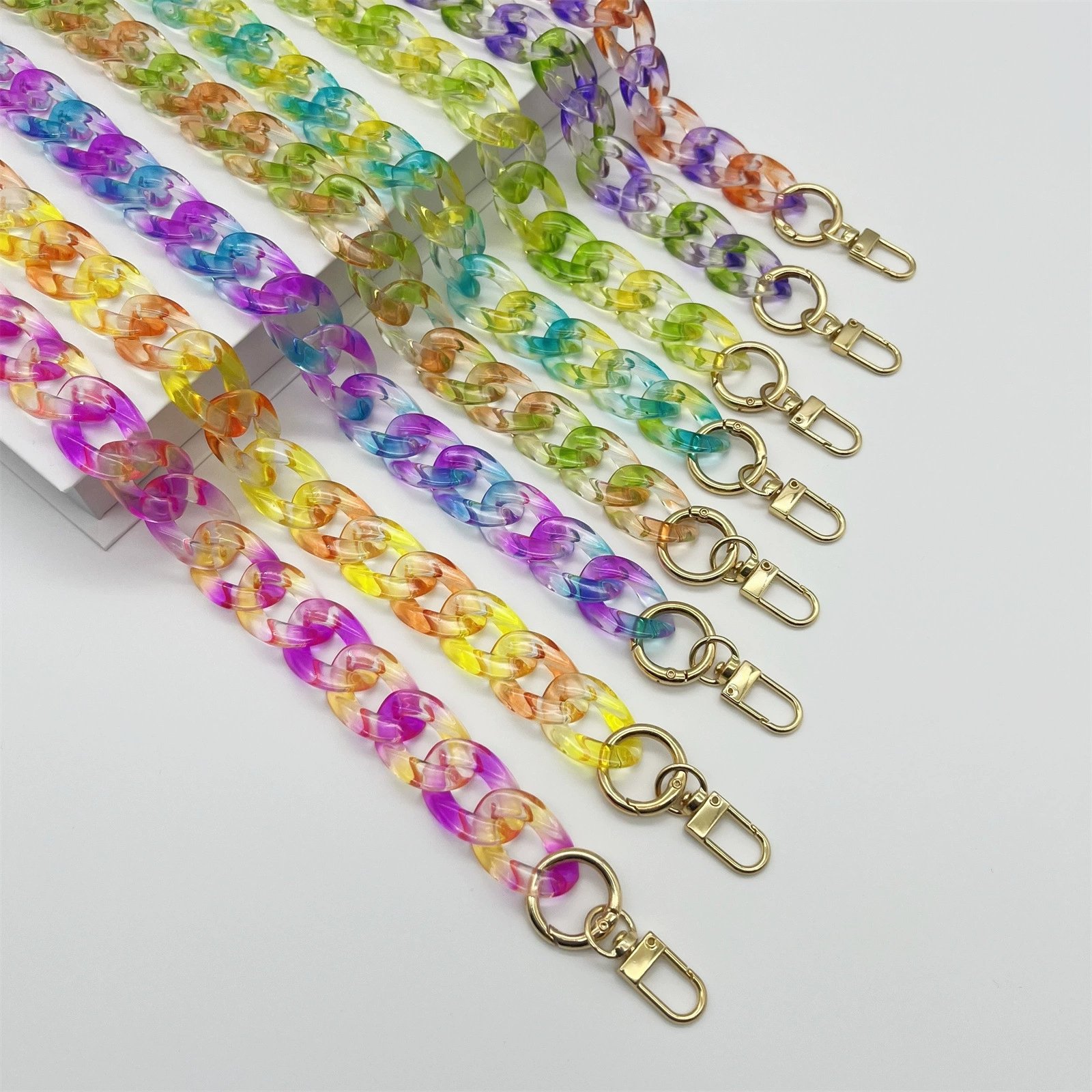 Colorful Gradient Acrylic Bag Lanyard Crossing Anti-dropping Chain Keychain Bag Decorative Chain Mobile Phone Chain Bag Belt