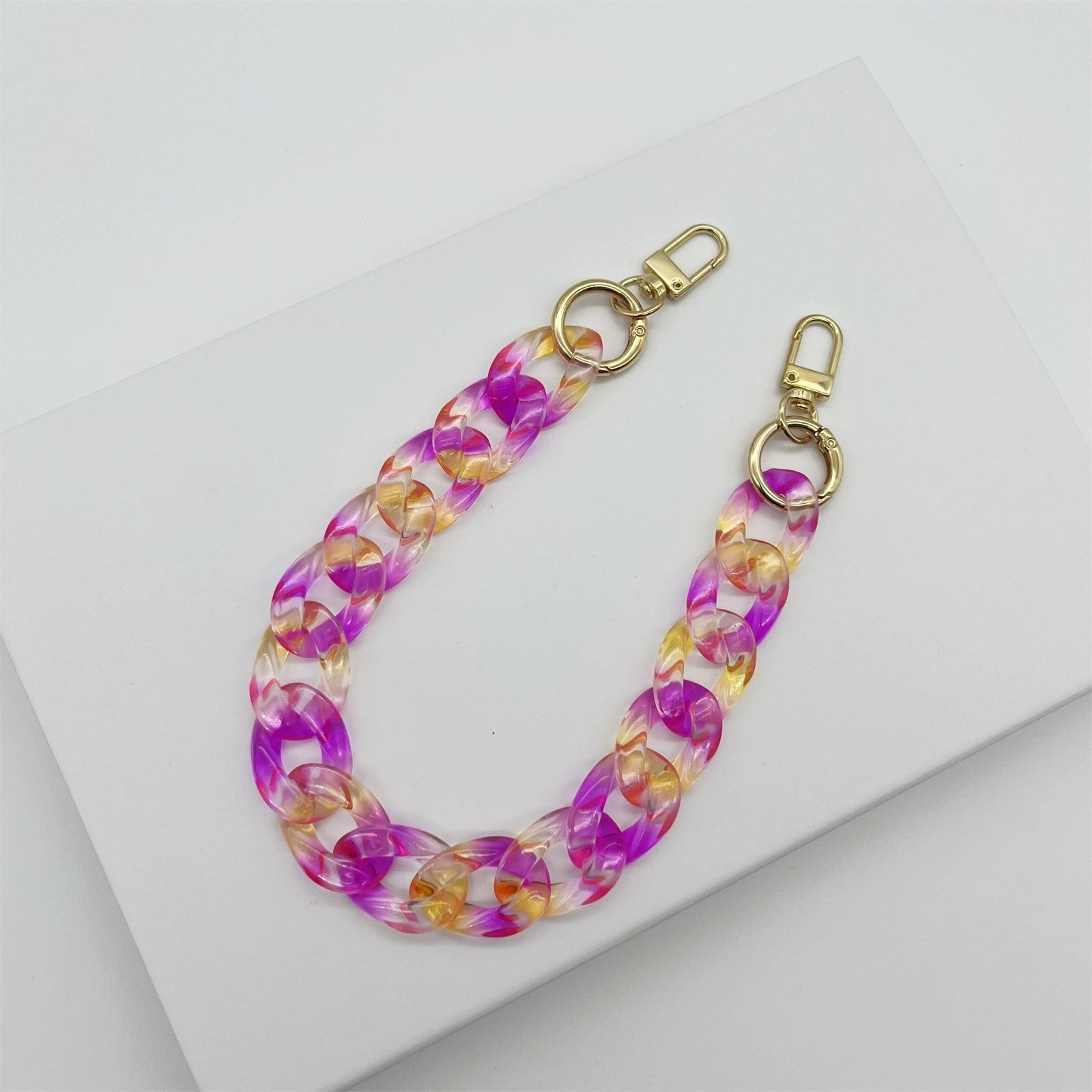 Colorful Gradient Acrylic Bag Lanyard Crossing Anti-dropping Chain Keychain Bag Decorative Chain Mobile Phone Chain Bag Belt