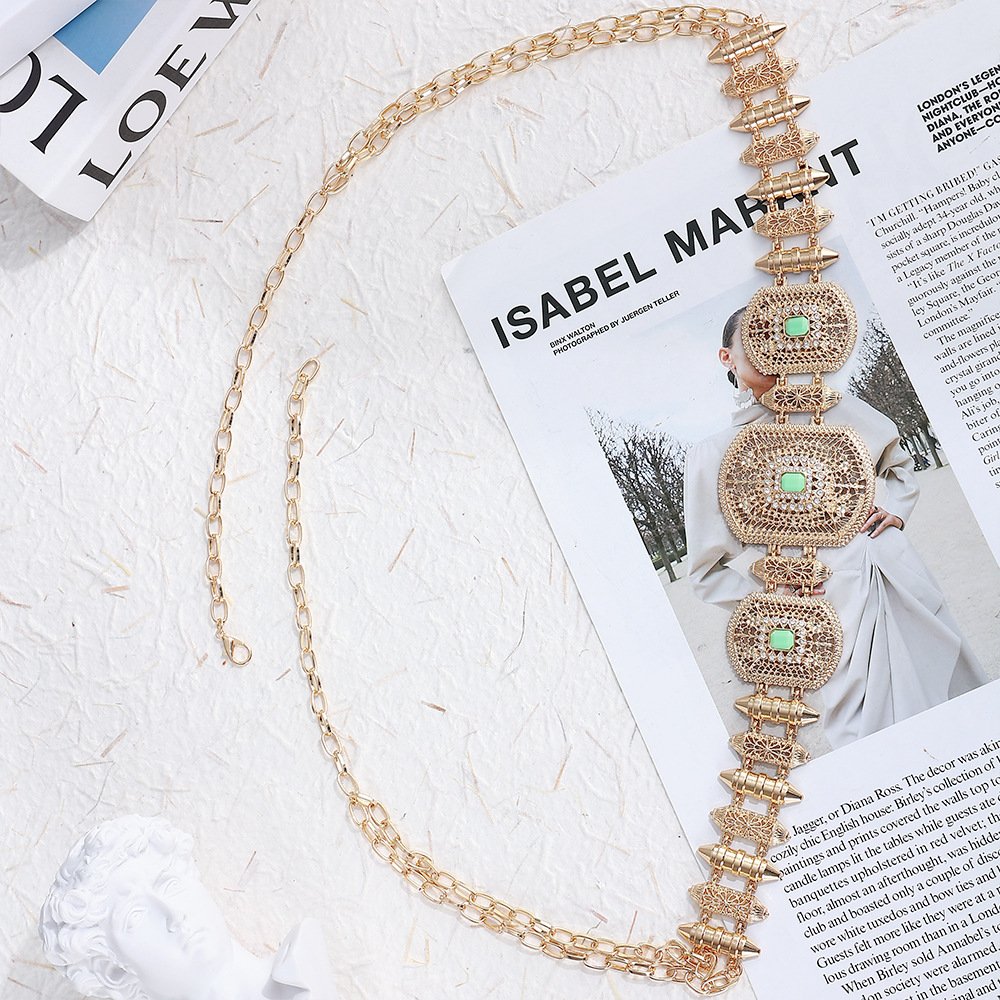 Morocco Gold-tone Belt for Arab Women's Caftan, bridal jewelry Waist Chains with Rhinestone Belly Chain Ceinture