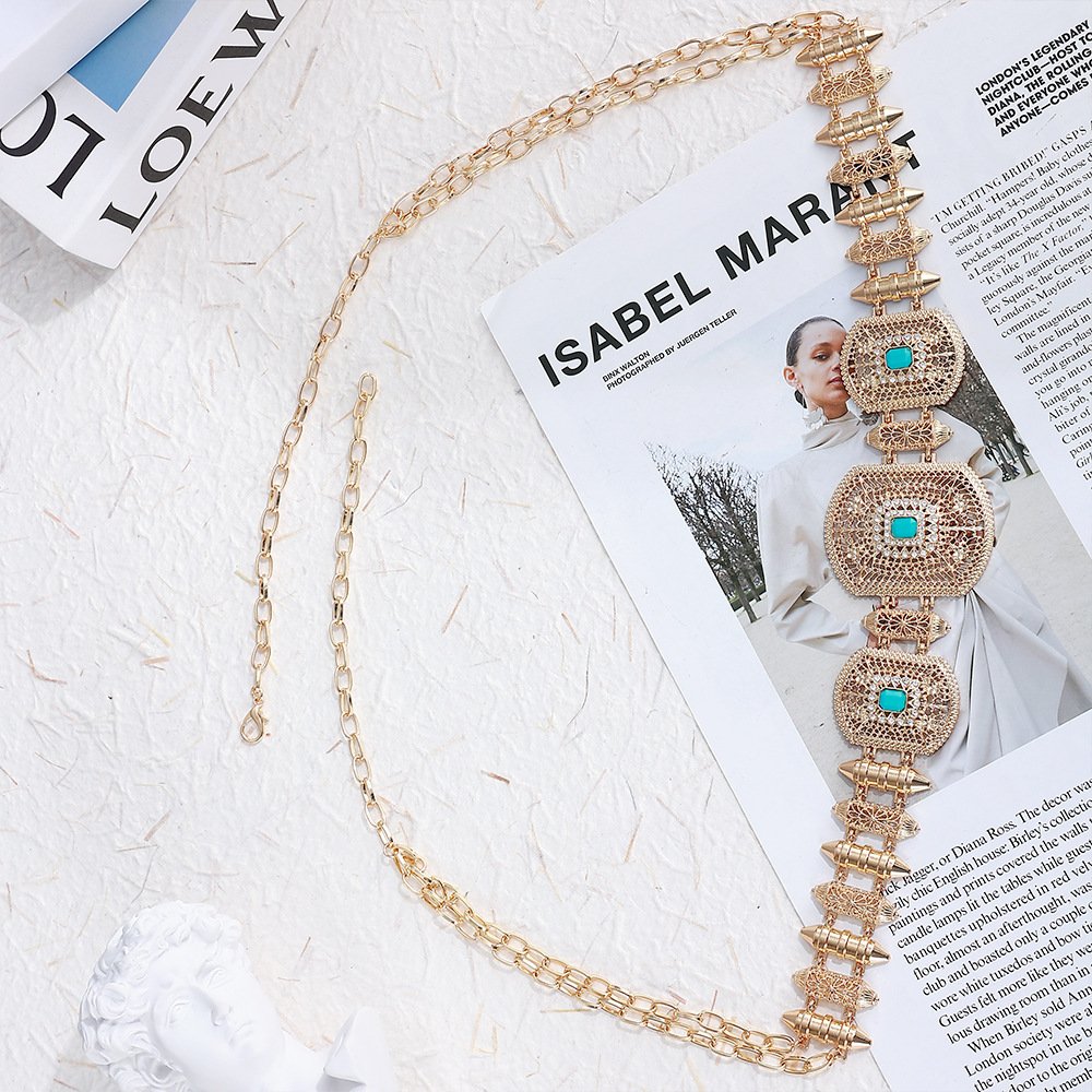 Morocco Gold-tone Belt for Arab Women's Caftan, bridal jewelry Waist Chains with Rhinestone Belly Chain Ceinture