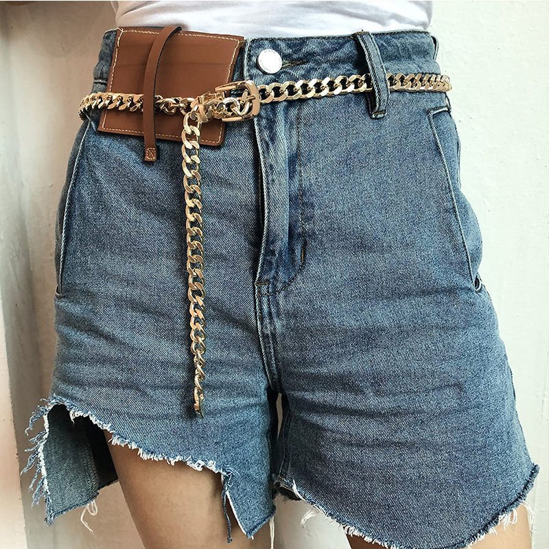 Punk Female Chunky Belt Chain Gold Chain Belts Adjustable Waist Chain Jewelry for Jeans Pants