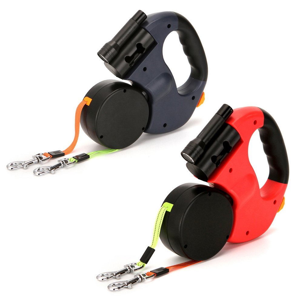 Auto Dual Pet Leashes with LED Flashlight Dog Walking Leash Dog Chain LED Adjustable Retractable Dog Leash