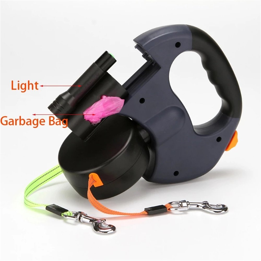 Auto Dual Pet Leashes with LED Flashlight Dog Walking Leash Dog Chain LED Adjustable Retractable Dog Leash