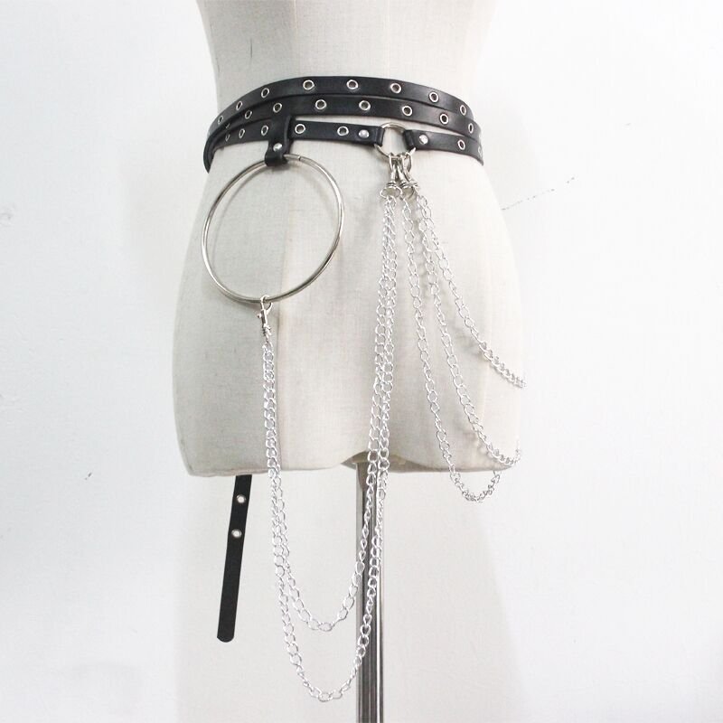Wholesale Women Plus Size Punk Waist Chain Belt Adjustable Black Body Chain PU Leather Sexy Belt for Woman