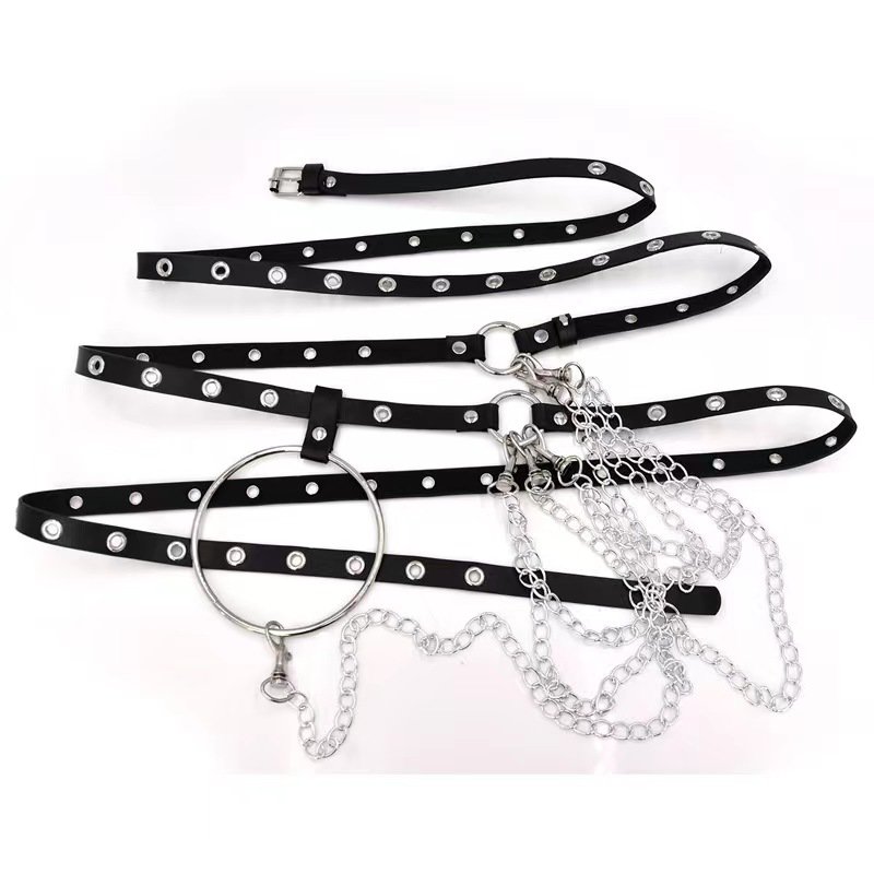Wholesale Women Plus Size Punk Waist Chain Belt Adjustable Black Body Chain PU Leather Sexy Belt for Woman