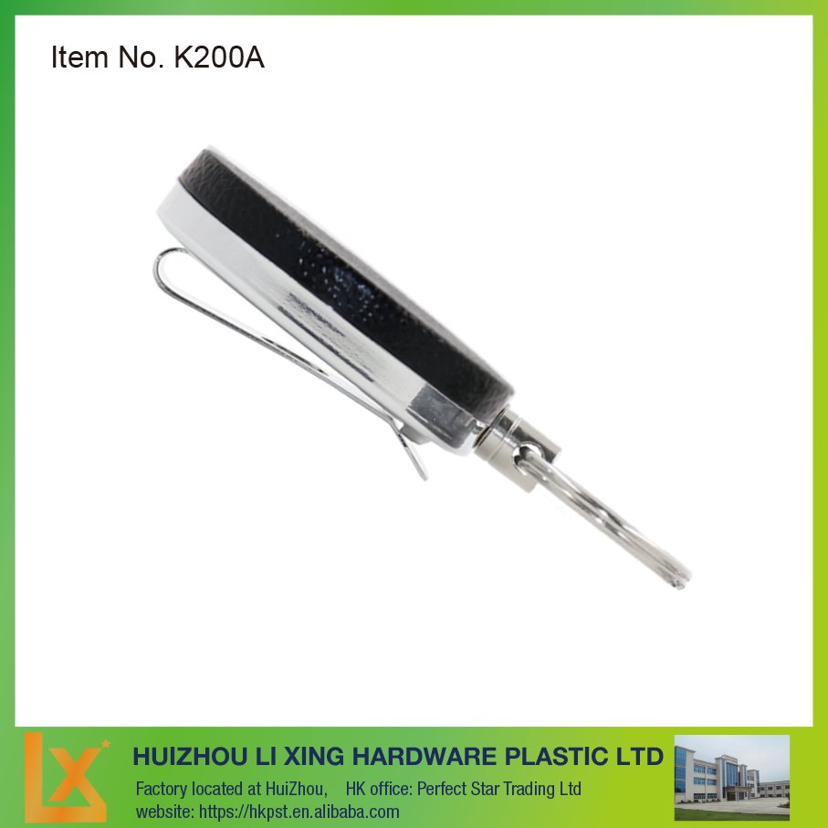 Heavy duty metal retractable key holder with chain, wire cord, nylon and belt clip