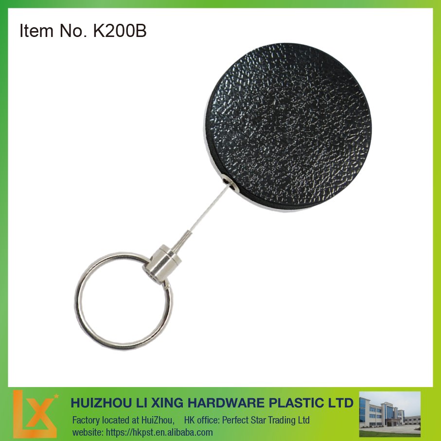 Heavy duty metal retractable key holder with chain, wire cord, nylon and belt clip