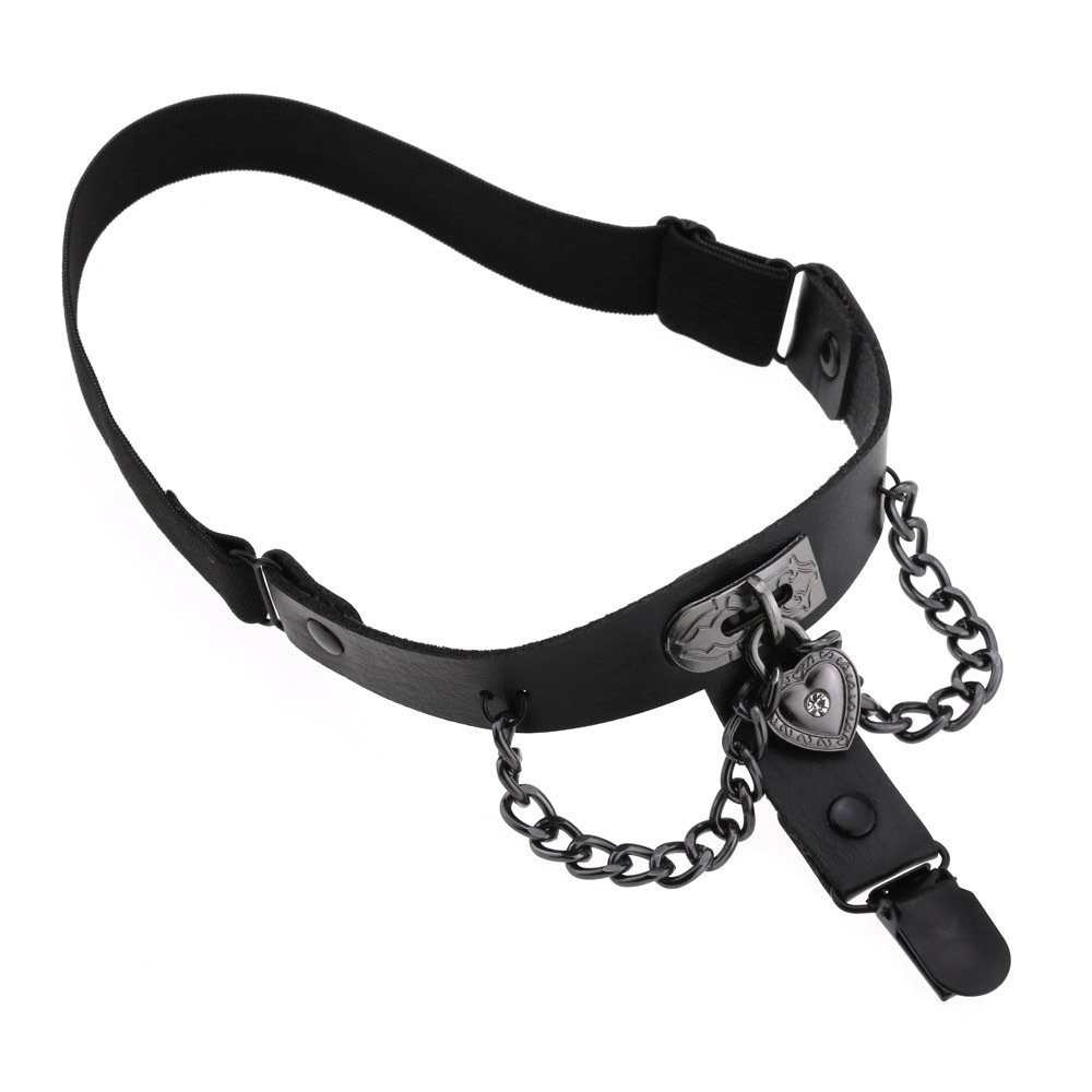 New Design Women Punk Black Heart Lock Leather Garter Belt Personality Chain Bondage Thigh Ring Leg Strap Sock Clip Garter