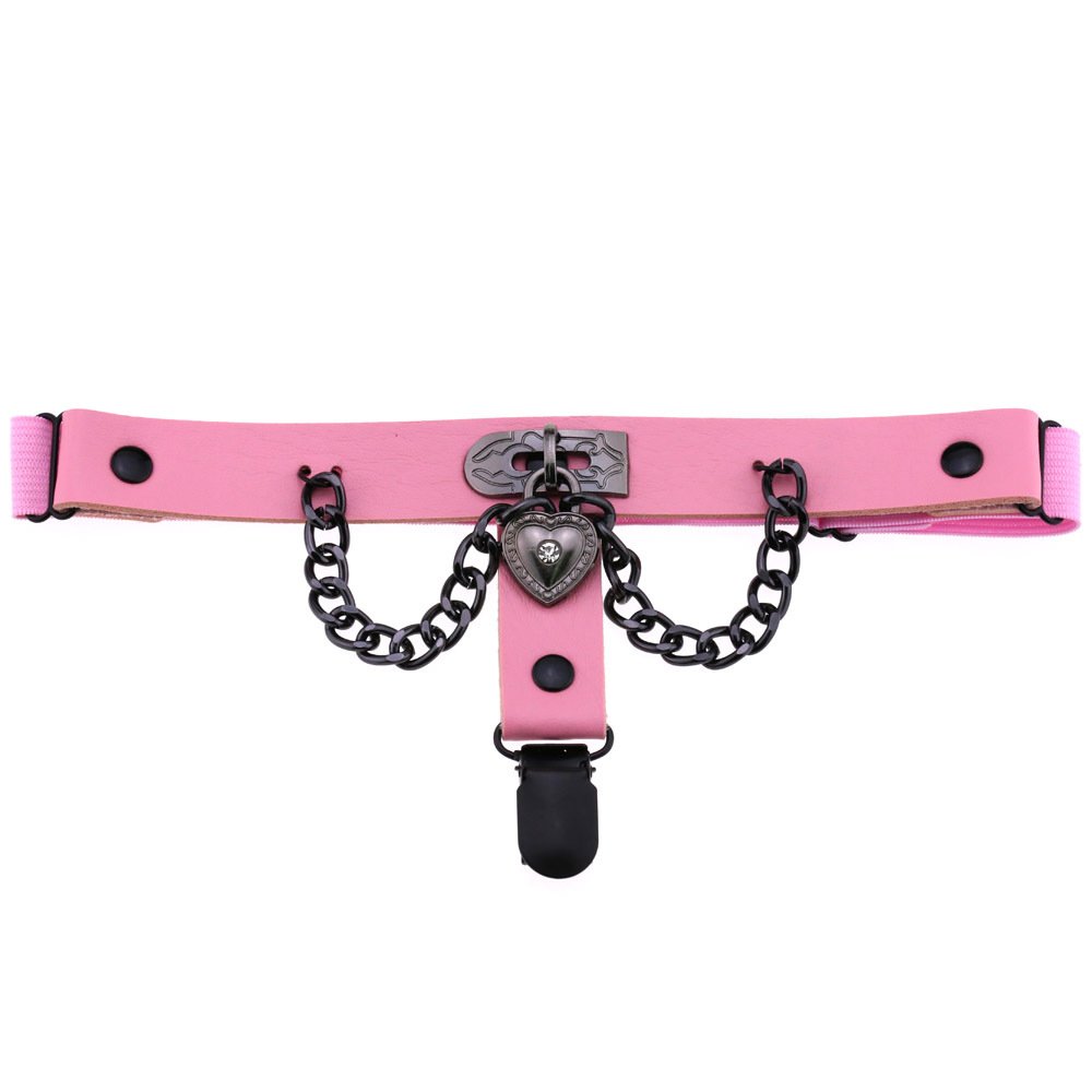 New Design Women Punk Black Heart Lock Leather Garter Belt Personality Chain Bondage Thigh Ring Leg Strap Sock Clip Garter