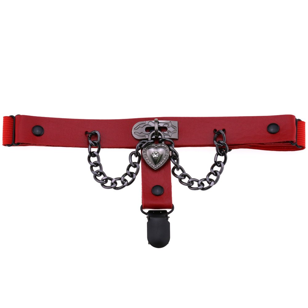 New Design Women Punk Black Heart Lock Leather Garter Belt Personality Chain Bondage Thigh Ring Leg Strap Sock Clip Garter