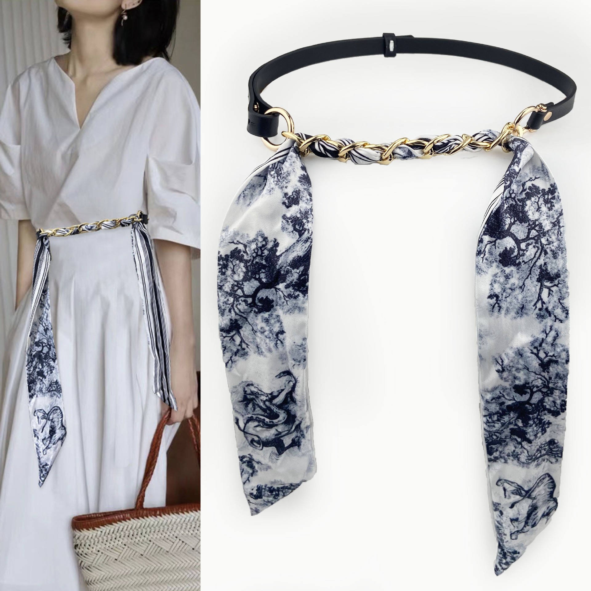 2024 New Fashion Belt Splicing Waist Chain Scarf Belt Women's Belt