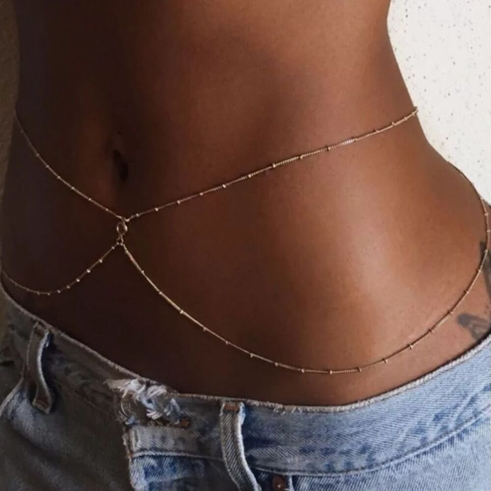 FanYue 2022 new arrival gold plated fashion sexy rhinestone Hip waist chain body jewelry chain for women