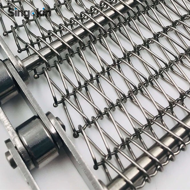 1.2mm 1.5mm Stainless Steel Spiral Wire Mesh chain Link Conveyor belt With chain And Roller