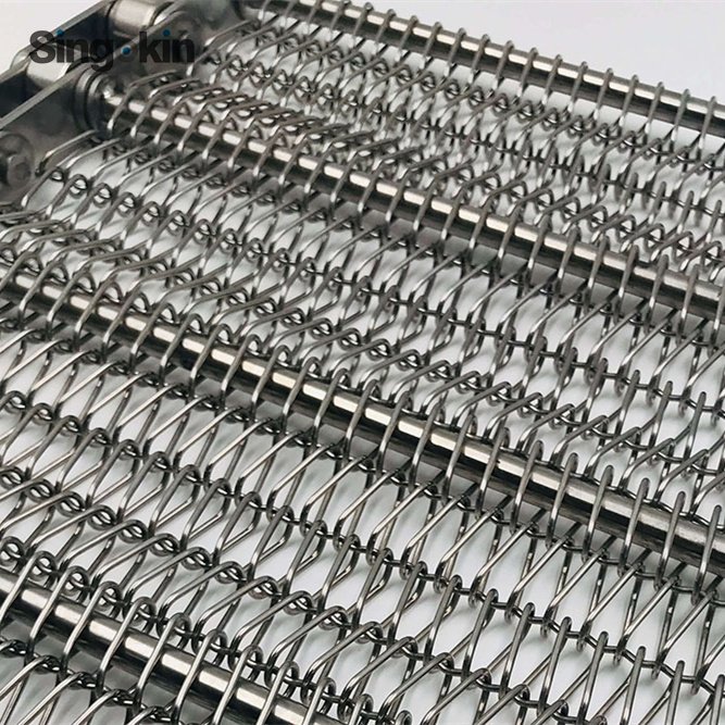 1.2mm 1.5mm Stainless Steel Spiral Wire Mesh chain Link Conveyor belt With chain And Roller