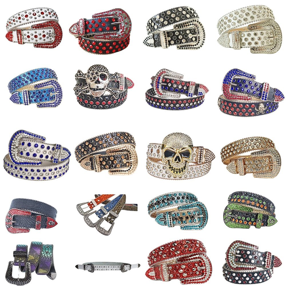 Big skull Western Diamond Crystal Belt men inlaid rhinestone belt personalized trend hip-hop punk style fashion belts for ladies