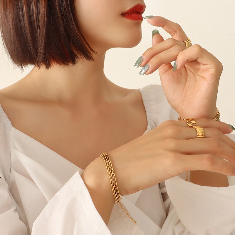 INS fashion simple punk jewelry women French style 18k gold titanium steel chain bracelet fashion charm watchband bracelets