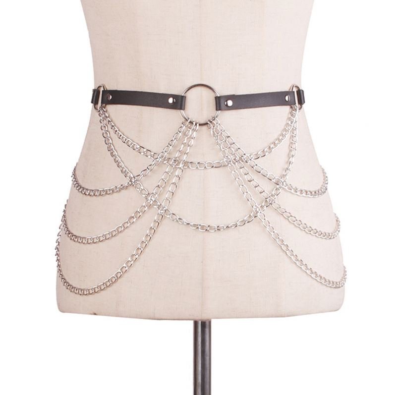PU Leather Punk Style Fashion for Girls Adjustable Women's Waist Chain Belt Goth Lingerie Garters Sexy Body Harness