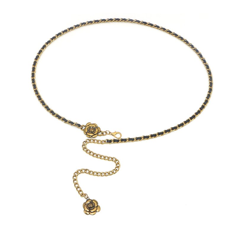 Popular Camellia Chain Belt Vintage PU Leather Metal Belt Adjustable Ladies Waist Chain Designer Leather Belts Cadena De Cintura
