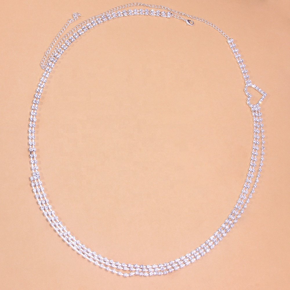 Fashion Jewelry Waist Chain for Women Multilayer Shiny Rhinestone Heart Sexy Belly Dance Chain