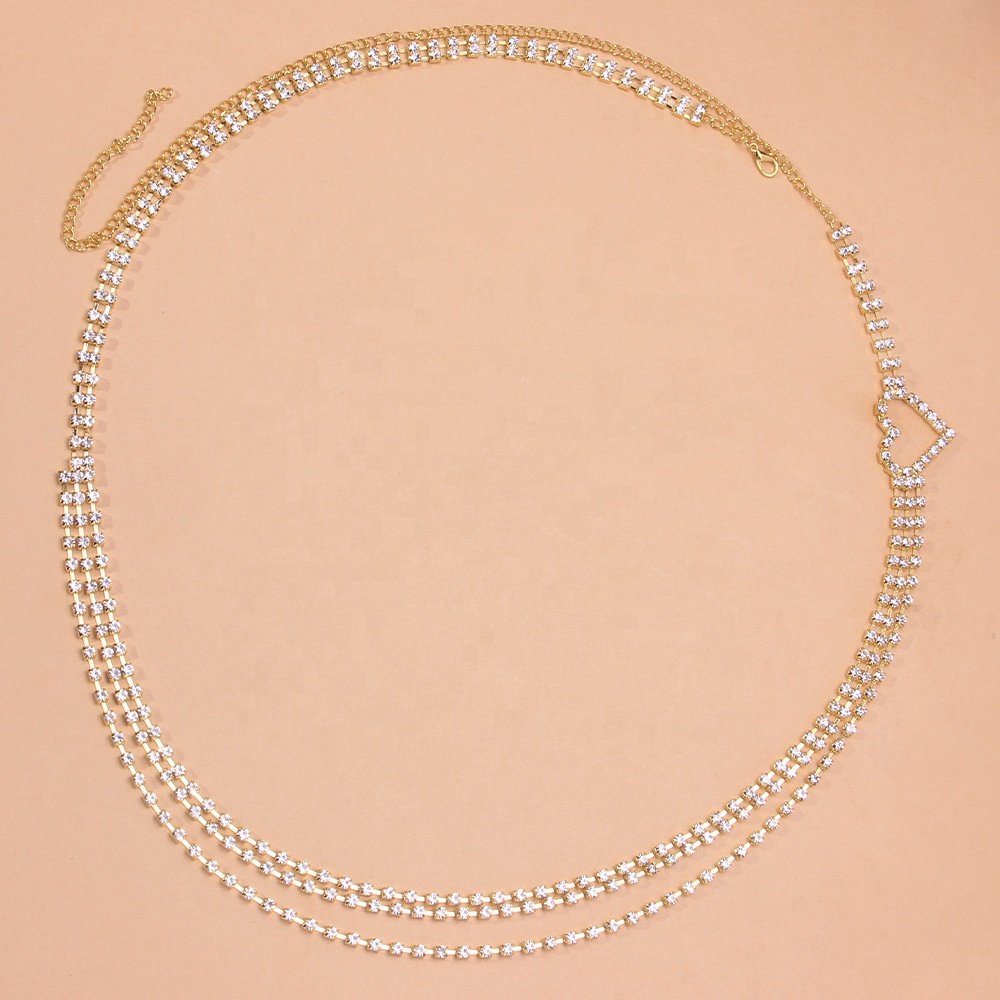 Fashion Jewelry Waist Chain for Women Multilayer Shiny Rhinestone Heart Sexy Belly Dance Chain