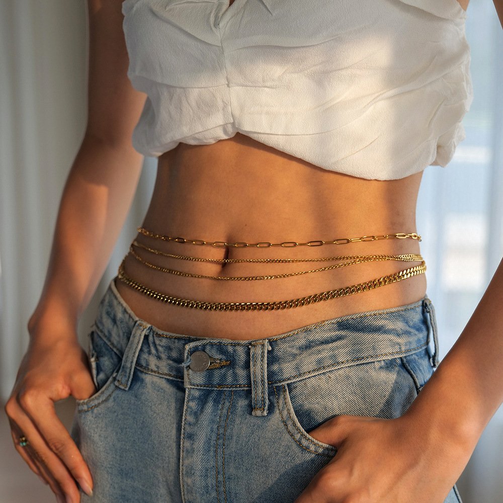 Fashion gold plated stainless waist jewelry sexy body chain belts for ladies