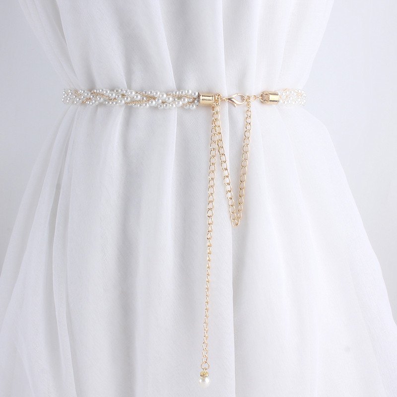 Fashion Accessories Decorative Dress Ladies Waist Tassel Strap Metal Pearl Waist Chain Belts For Women