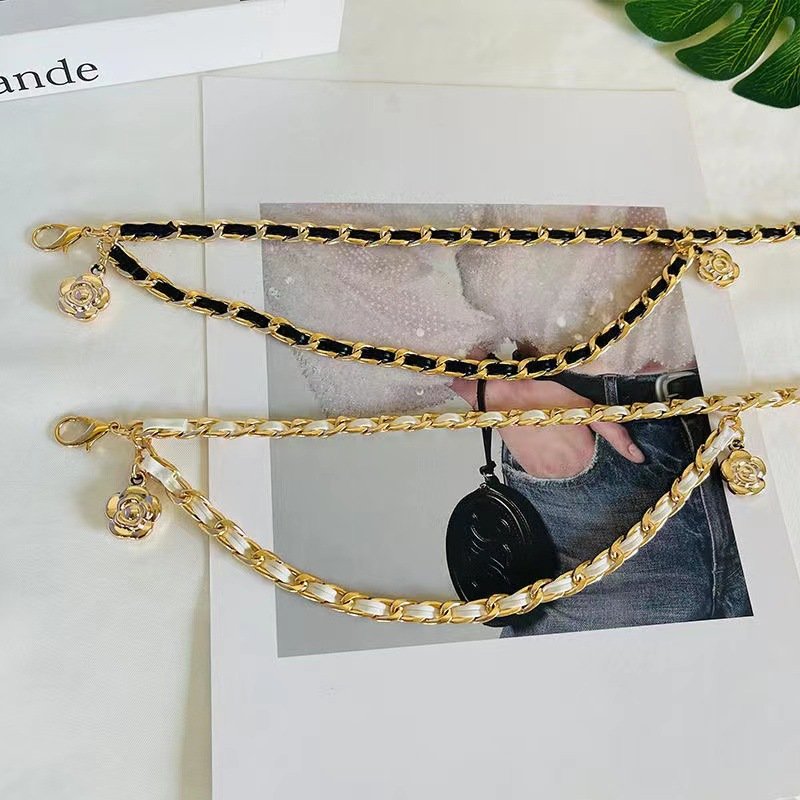 Metal Chain Waist Women's Summer Dress With Denim Elegant Embellished Accessories Woven Leather Belt