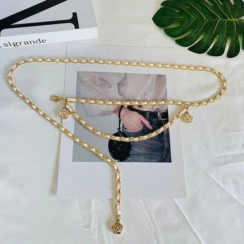 Metal Chain Waist Women's Summer Dress With Denim Elegant Embellished Accessories Woven Leather Belt