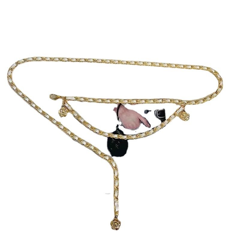 Metal Chain Waist Women's Summer Dress With Denim Elegant Embellished Accessories Woven Leather Belt