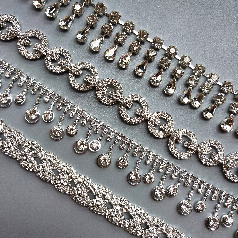 Honor of crystal Multiple size Crystal Rhinestone Chain Trimming Bridal Sash Rhinestone Trim Applique Wedding Belt Garment Acces